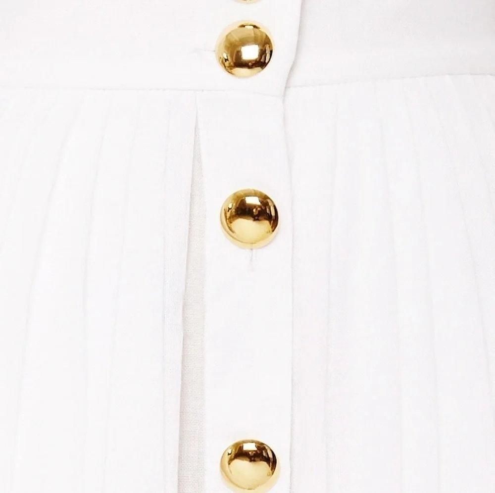 Natasha Zinko‎ Skirt Linen Gold Button High Waist Pleated Midi US 2